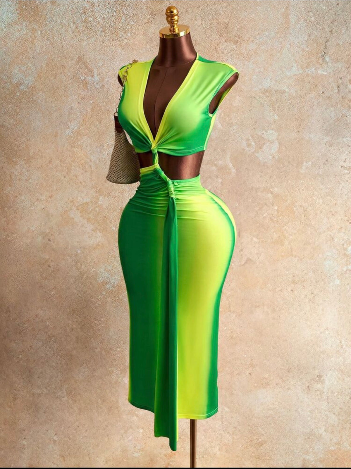 Tropical Glow Two-Tone Bodycon Dress