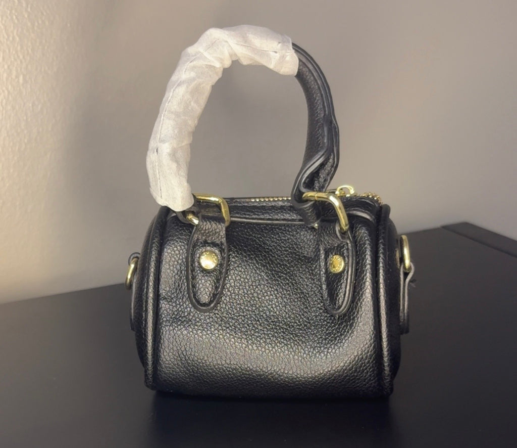 Coach Brown Signature Mini Barrel Bag with Gold Chain