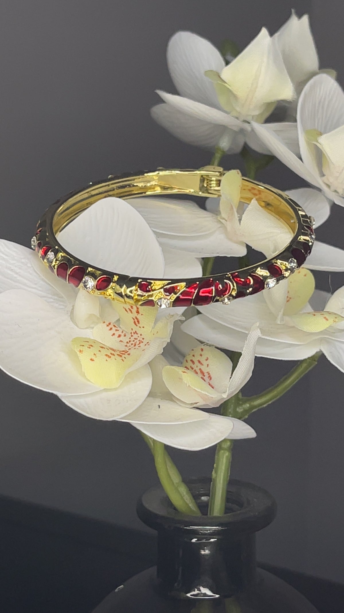 Ruby Red Crystal Hinged Bangle