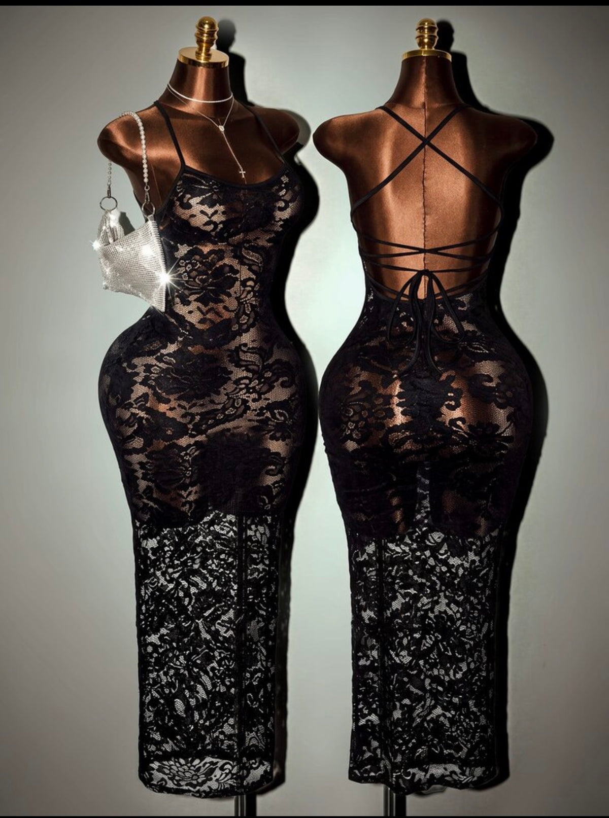 Velvet Nights Lace-Up Back Midi Dress