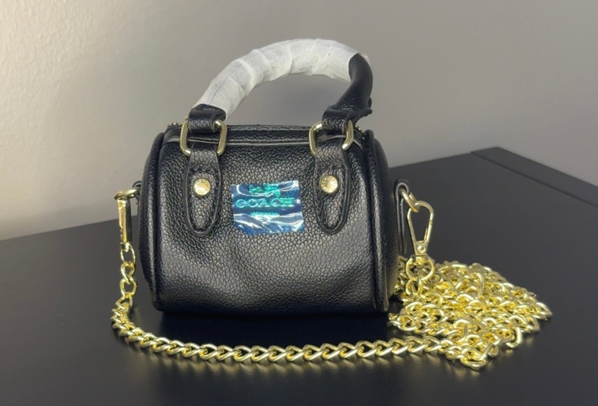 Coach Brown Signature Mini Barrel Bag with Gold Chain