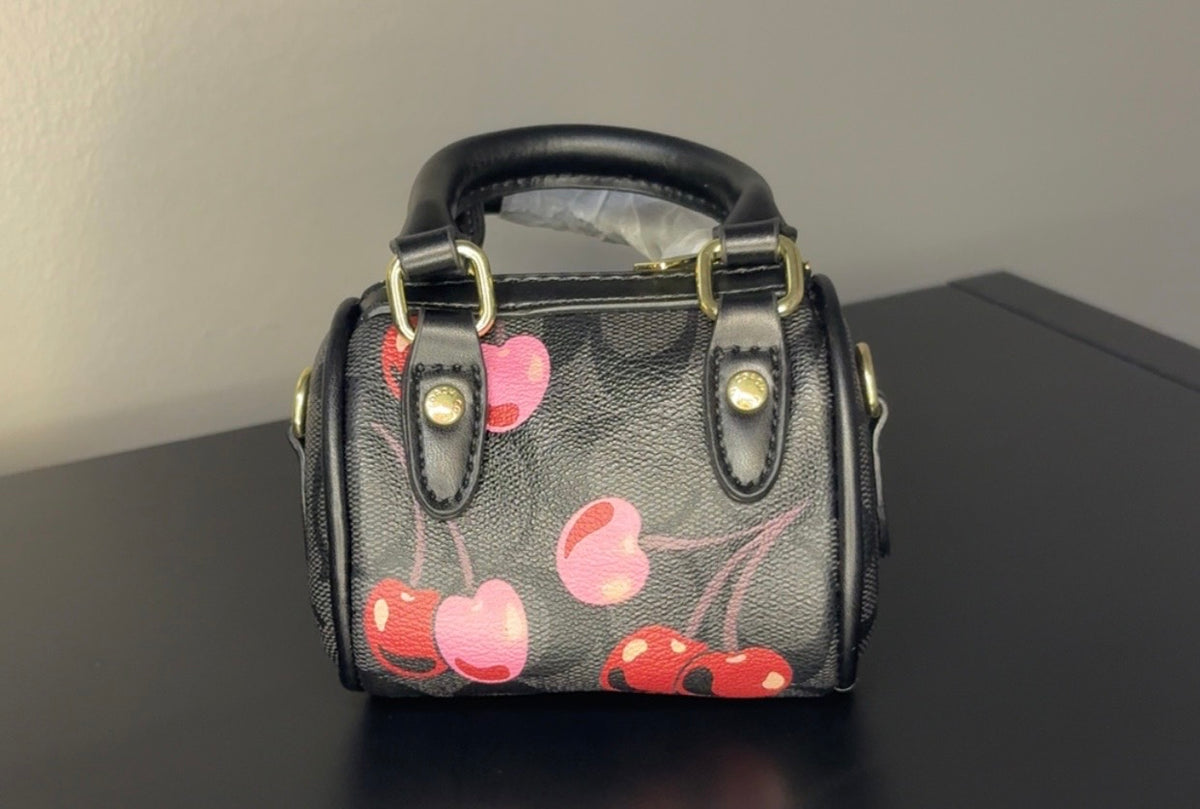 Coach mini handbag with gold chains.