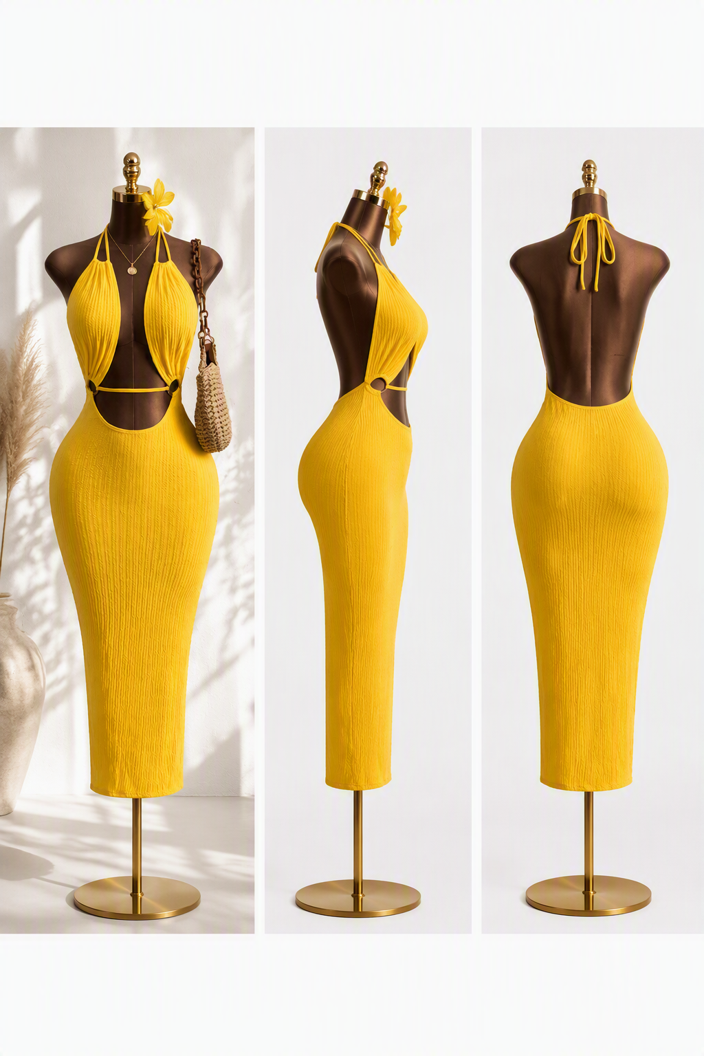 Sunshine Goddess Cut-Out Midi Dress