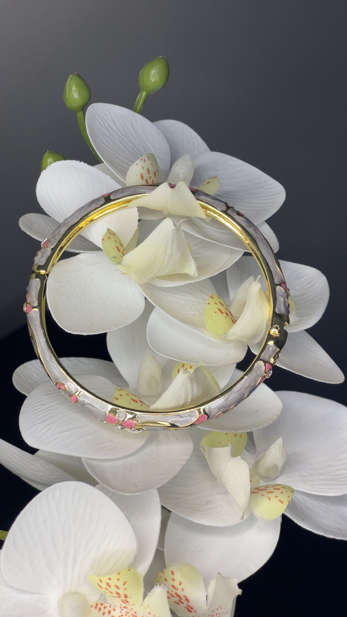 Pink Blossom Pearlized Crystal Bangle