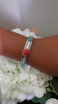 Silver-Tone Bracelet with Red & Turquoise Stones