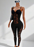 Noir Lace Patchwork Slim-Leg Jumpsuit