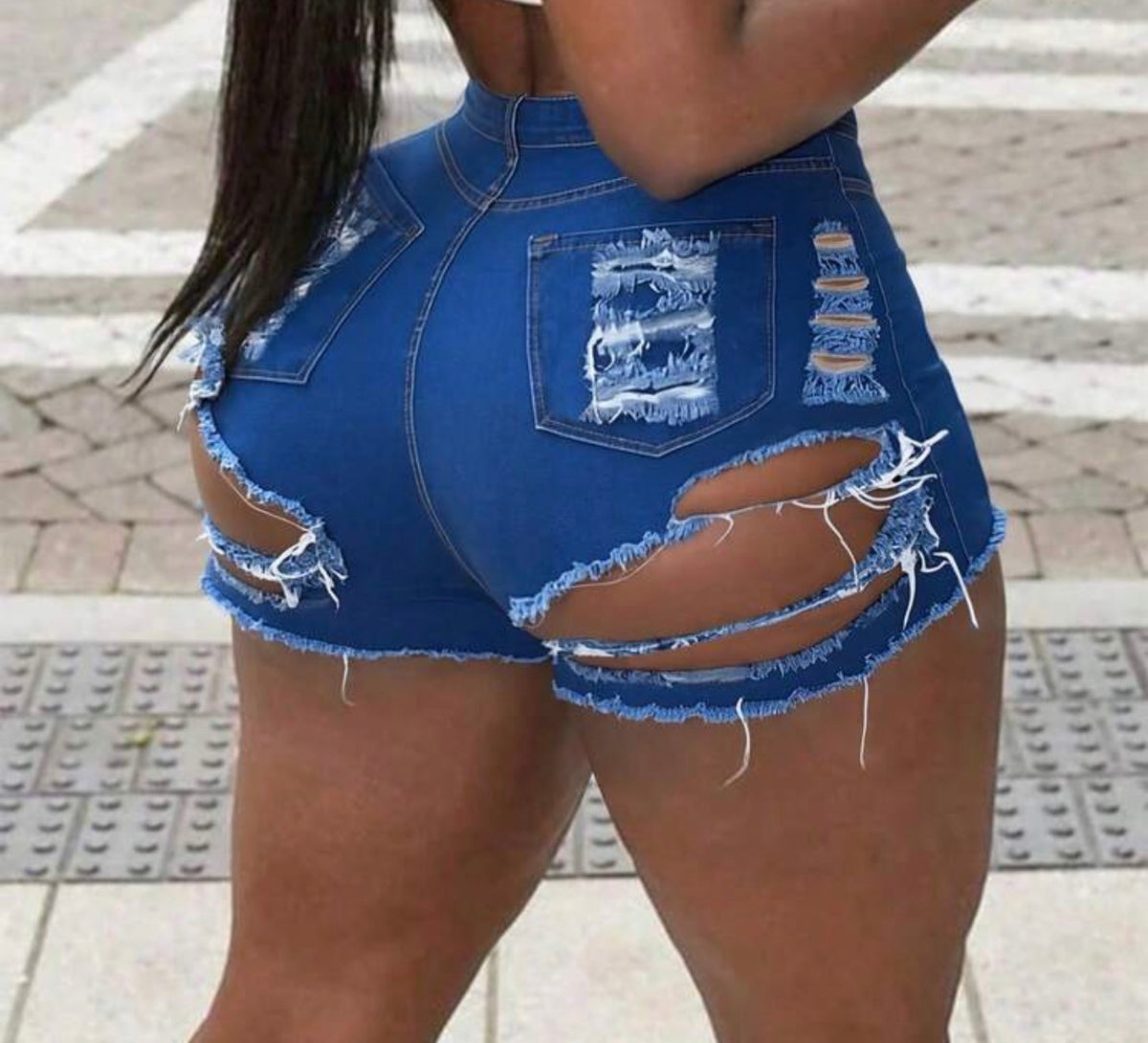 Ripped High-Waist Butt-Lifting Denim Shorts - Small