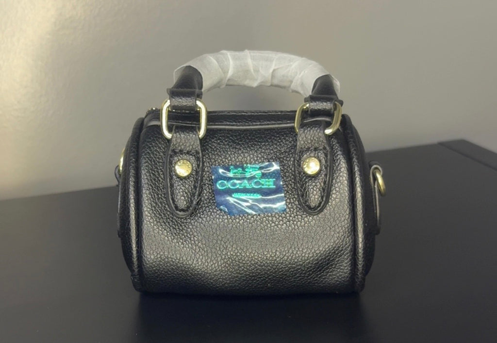 Coach Brown Signature Mini Barrel Bag with Gold Chain