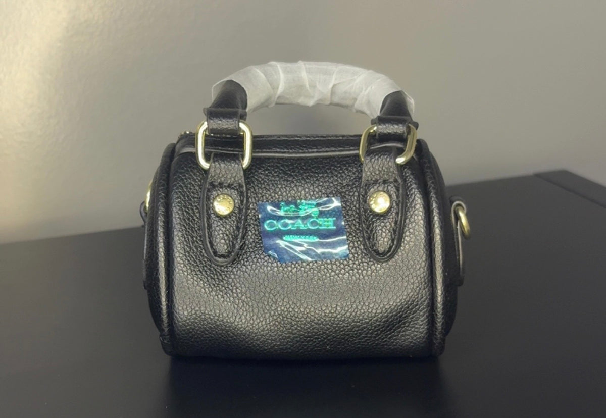 Coach Brown Signature Mini Barrel Bag with Gold Chain