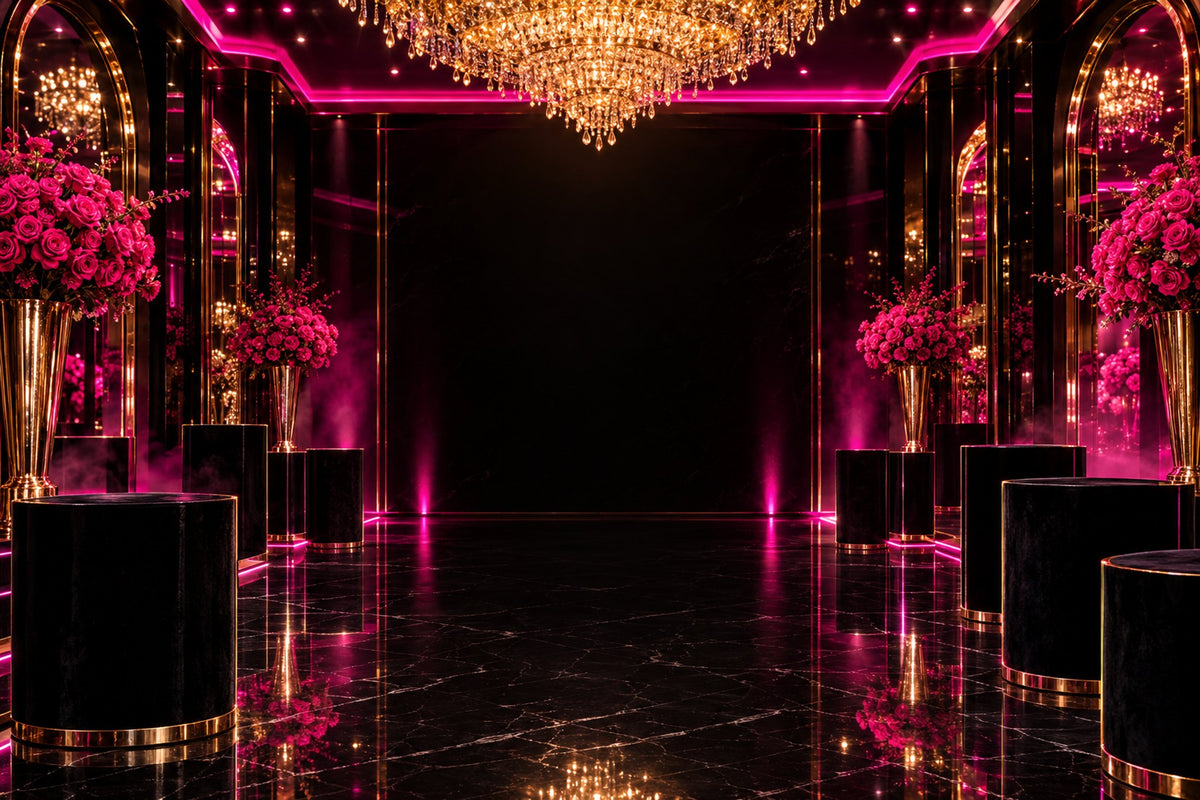 Pink, gold and black luxury boutique interior